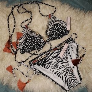 NWT VS zebra/dot print mix side tie bikini set
